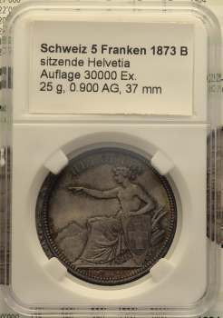 Slab fertig beschriftet, für 5 Franken 1873 B